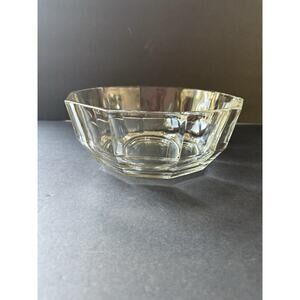 Vintage Crystal Salad Bowl Paneled Clear Tableware Octagon MCM Cottage Serving